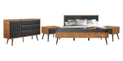 Coco Rustic 4 piece Upholstered Platform Bedroom Set in King with Dresser and 2 Nightstands - Furniture City (CA)l
