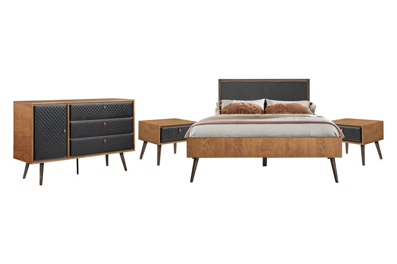 Coco Rustic 4 piece Upholstered Platform Bedroom Set in Queen with Dresser and 2 Nightstands - Furniture City (CA)l