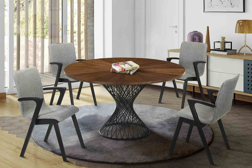 Cirque and Varde 5 Piece Walnut Round Dining Set