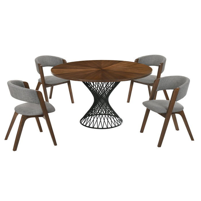 Cirque and Rowan 5 Piece Walnut Round Dining Set