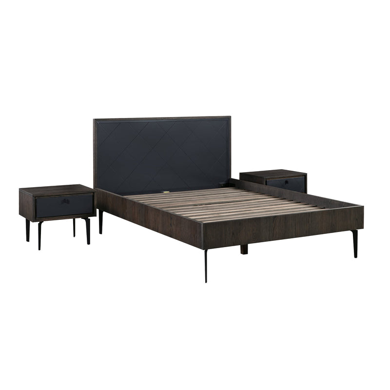 Cross Dark Gray Solid Oak Queen 3pc Bedroom Set - Furniture City (CA)l