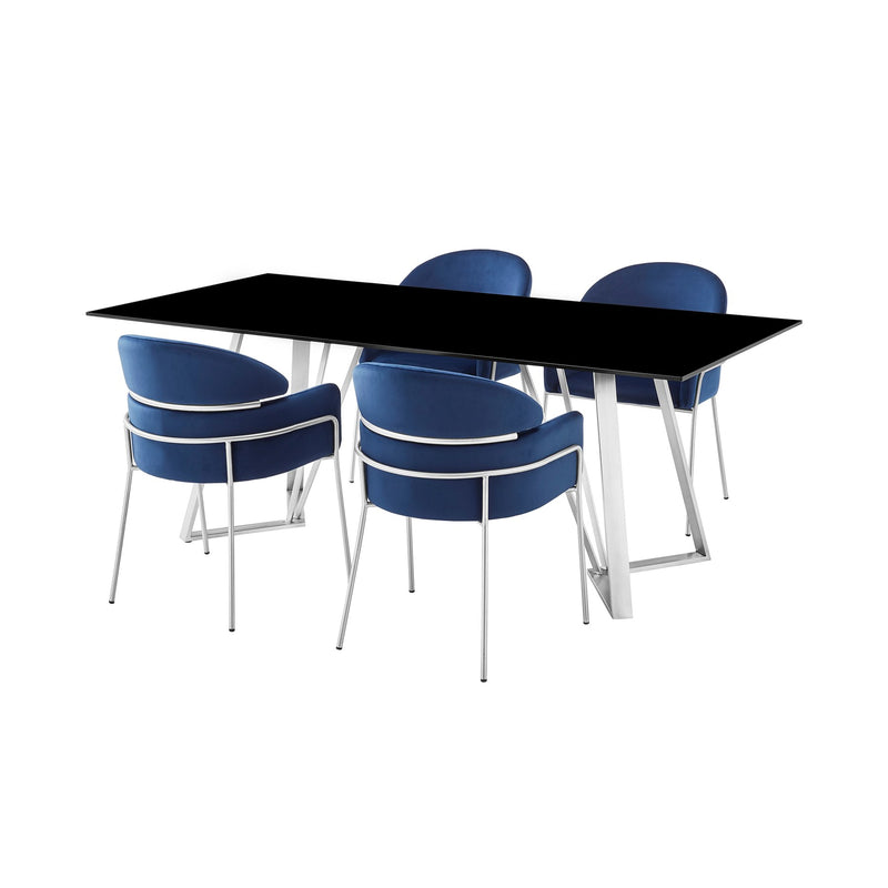 Cressida and Portia Blue Fabric 5 Piece Rectangular Dining Set - Furniture City (CA)l