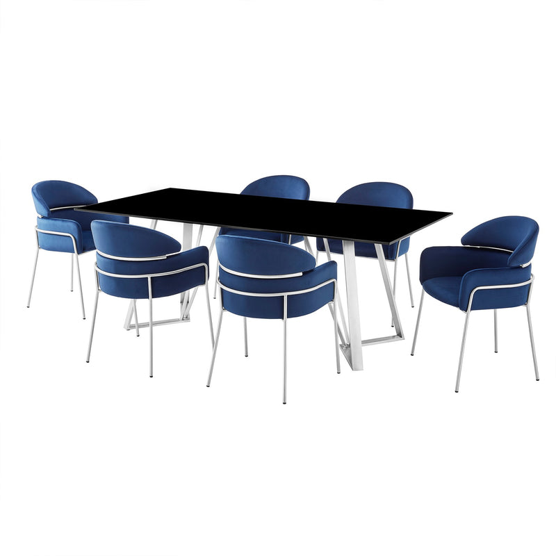 Cressida and Portia Blue Fabric 7 Piece Rectangular Dining Set - Furniture City (CA)l