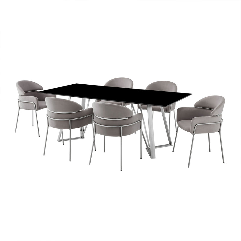 Cressida and Portia Gray Fabric 7 Piece Rectangular Dining Set - Furniture City (CA)l