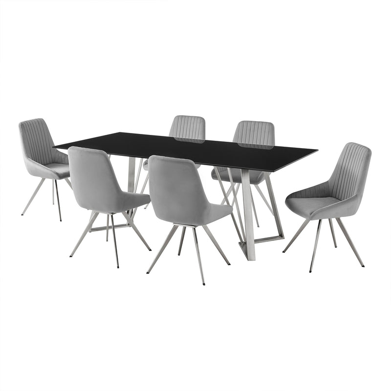 Cressida and Skye Gray Fabric 7 Piece Rectangular Dining Set - Furniture City (CA)l