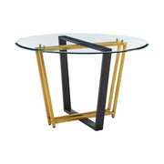 Devi Anastasia 5 Piece Round Glass Dining Table Set with Gold Brushed Stainless Steel and Taupe Fabric - Furniture City (CA)l