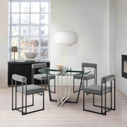 Devi Anastasia 5 Piece Round Glass Dining Table Set with Matte Black Iron and Anchor Gray Fabric - Furniture City (CA)l
