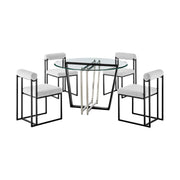 Devi Anastasia 5 Piece Round Glass Dining Table Set with Matte Black Iron and Light Gray Fabric - Furniture City (CA)l