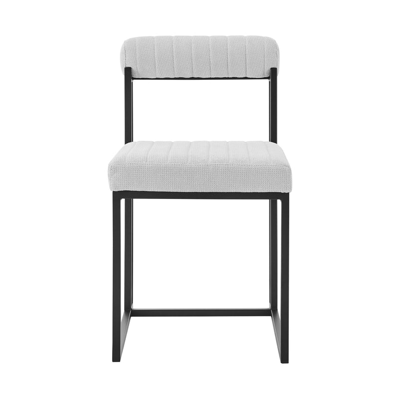 Devi Anastasia 5 Piece Round Glass Dining Table Set with Matte Black Iron and Light Gray Fabric - Furniture City (CA)l