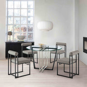 Devi Anastasia 5 Piece Round Glass Dining Table Set with Matte Black Iron and Light Gray Faux Leather - Furniture City (CA)l