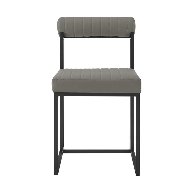 Devi Anastasia 5 Piece Round Glass Dining Table Set with Matte Black Iron and Light Gray Faux Leather - Furniture City (CA)l