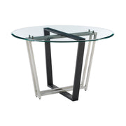 Devi Anastasia 5 Piece Round Glass Dining Table Set with Brushed Stainless Steel and Charcoal Fabric - Furniture City (CA)l
