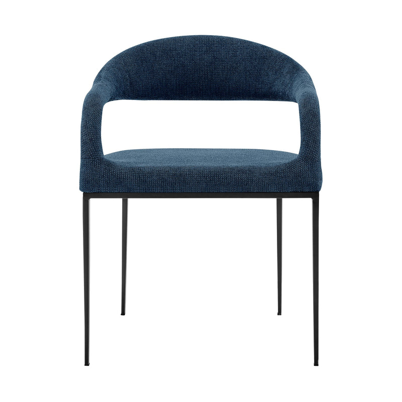 Diaz Morgan 5 Piece Round Glass Dining Table Set with Matte Black Iron and Blue Fabric - Furniture City (CA)l