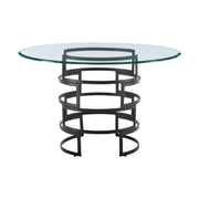 Diaz Morgan 5 Piece Round Glass Dining Table Set with Matte Black Iron and Blue Fabric - Furniture City (CA)l