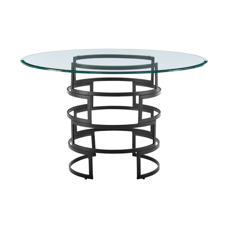 Diaz Morgan 5 Piece Round Glass Dining Table Set with Matte Black Iron and Blue Fabric - Furniture City (CA)l
