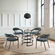 Diaz Morgan 5 Piece Round Glass Dining Table Set with Matte Black Iron and Charcoal Fabric - Furniture City (CA)l