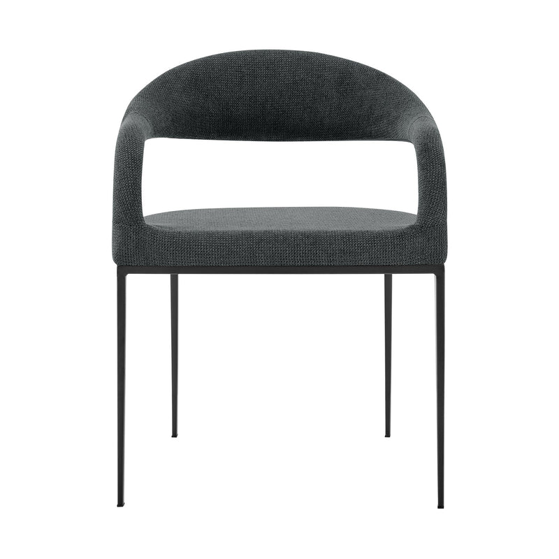 Diaz Morgan 5 Piece Round Glass Dining Table Set with Matte Black Iron and Charcoal Fabric - Furniture City (CA)l