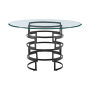 Diaz Morgan 5 Piece Round Glass Dining Table Set with Matte Black Iron and Charcoal Fabric - Furniture City (CA)l