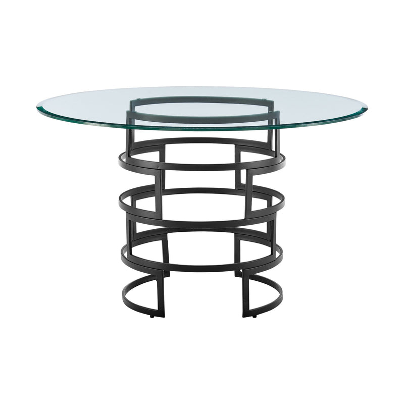 Diaz Morgan 5 Piece Round Glass Dining Table Set with Matte Black Iron and Charcoal Fabric - Furniture City (CA)l