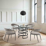 Diaz Morgan 5 Piece Round Glass Dining Table Set with Matte Black Iron and Light Gray Fabric - Furniture City (CA)l
