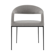 Diaz Morgan 5 Piece Round Glass Dining Table Set with Matte Black Iron and Light Gray Fabric - Furniture City (CA)l