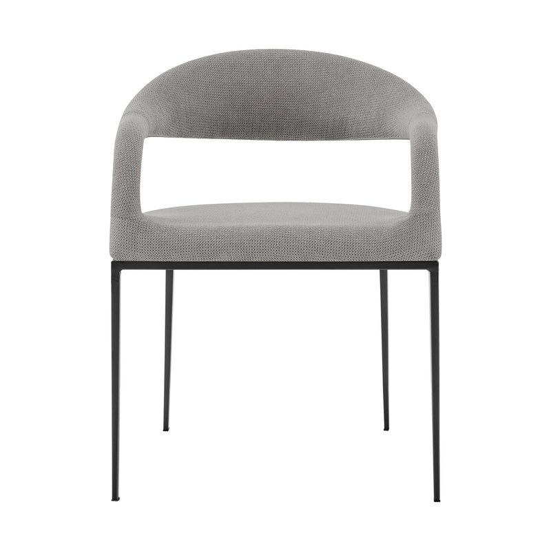 Diaz Morgan 5 Piece Round Glass Dining Table Set with Matte Black Iron and Light Gray Fabric - Furniture City (CA)l