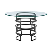 Diaz Morgan 5 Piece Round Glass Dining Table Set with Matte Black Iron and Light Gray Fabric - Furniture City (CA)l