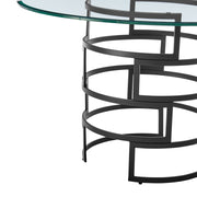Diaz Morgan 5 Piece Round Glass Dining Table Set with Matte Black Iron and Light Gray Fabric - Furniture City (CA)l
