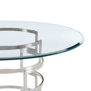 Diaz Morgan 5 Piece Round Glass Dining Table Set with Brushed Stainless Steel and Blue Fabric - Furniture City (CA)l