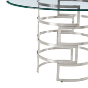 Diaz Morgan 5 Piece Round Glass Dining Table Set with Brushed Stainless Steel and Charcoal Fabric - Furniture City (CA)l