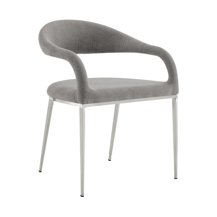 Diaz Morgan 5 Piece Round Glass Dining Table Set with Brushed Stainless Steel and Light Gray Fabric