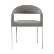 Diaz Morgan 5 Piece Round Glass Dining Table Set with Brushed Stainless Steel and Light Gray Fabric - Furniture City (CA)l
