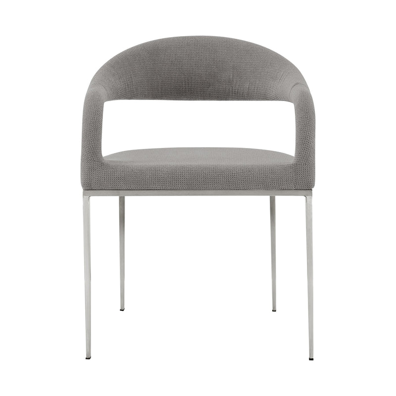 Diaz Morgan 5 Piece Round Glass Dining Table Set with Brushed Stainless Steel and Light Gray Fabric - Furniture City (CA)l
