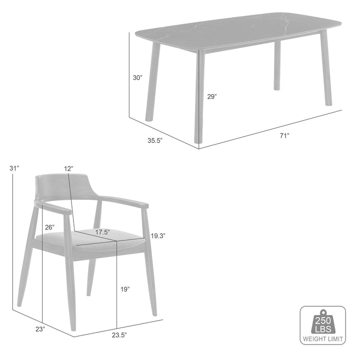 Emorie Mid-Century Modern 7-Piece Wood Dining Set in Walnut Finish with Sintered Stone Top