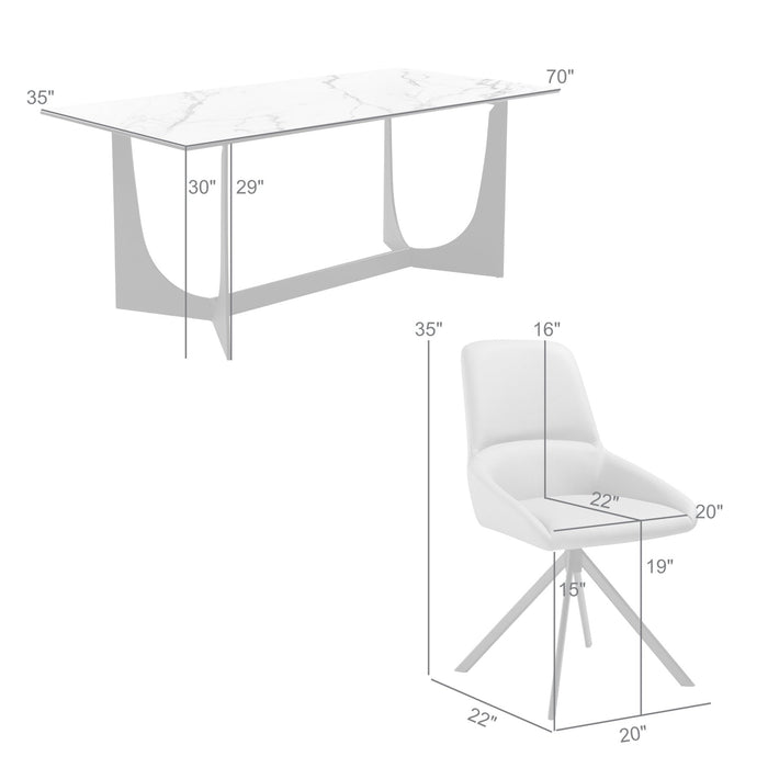 Esme Maverick 7 Piece Dining Set with Taupe Gray Faux Leather Chairs