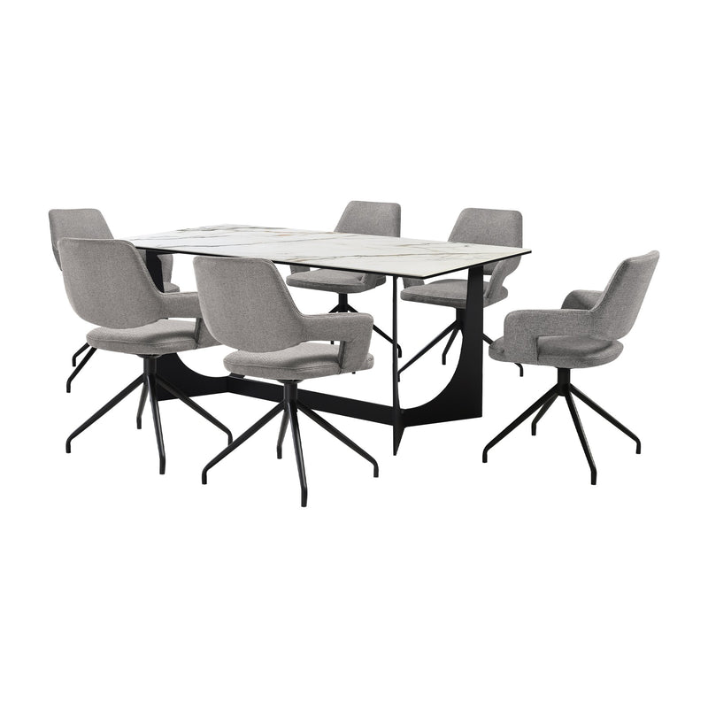 Esme Penny 7 Piece Dining Set with Gray Fabric Chairs - Furniture City (CA)l