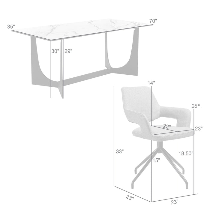 Esme Penny 7 Piece Dining Set with Gray Fabric Chairs