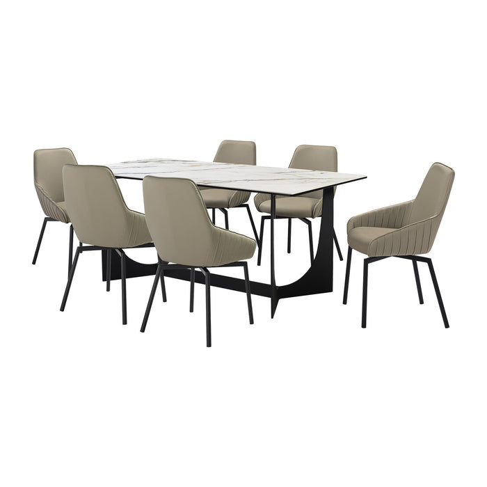 Esme Shilo 7 Piece Dining Set Taupe with Gray Faux Leather Chairs