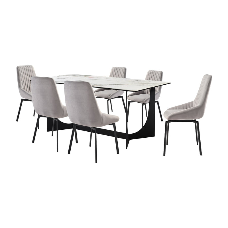 Esme Susie 7 Piece Dining Set with Gray Fabric Chairs - Furniture City (CA)l