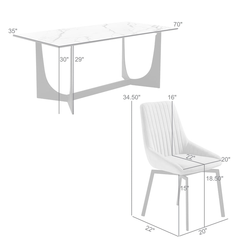 Esme Susie 7 Piece Dining Set with Gray Fabric Chairs - Furniture City (CA)l
