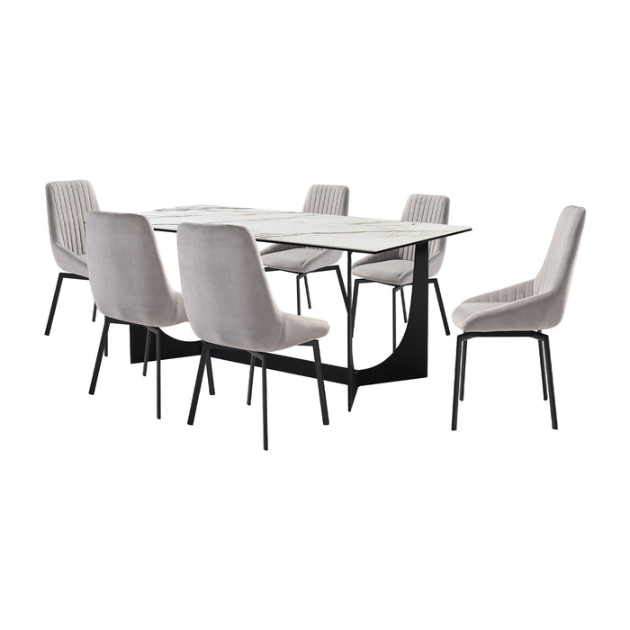 Esme Susie 7 Piece Dining Set with Gray Fabric Chairs