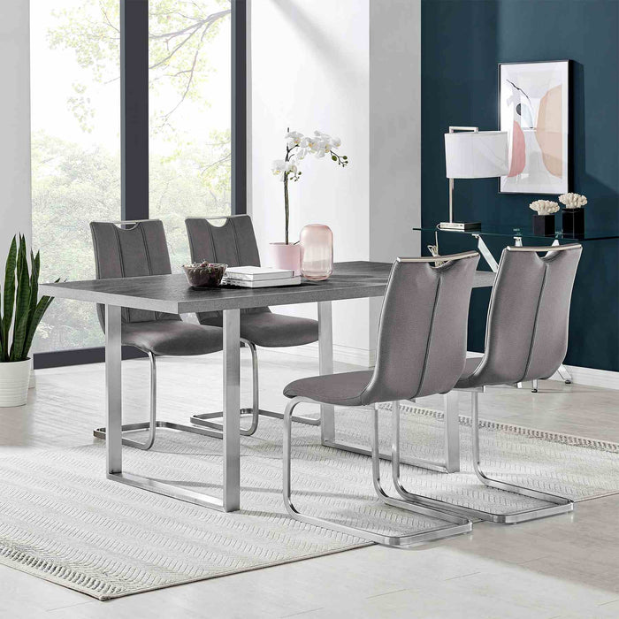 Fenton and Pacific 5 Piece Modern Rectangular Dining Set with Metal Base in Gray Melamine Wood and Gray Fabric