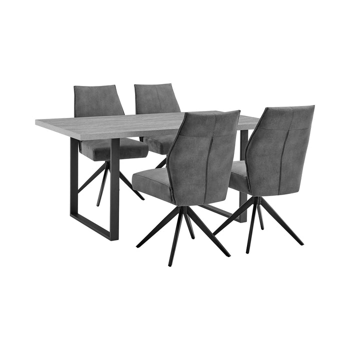 Fenton and Monarch 5 Piece Modern Rectangular Dining Set in Gray Melamine Wood and Charcoal Fabric