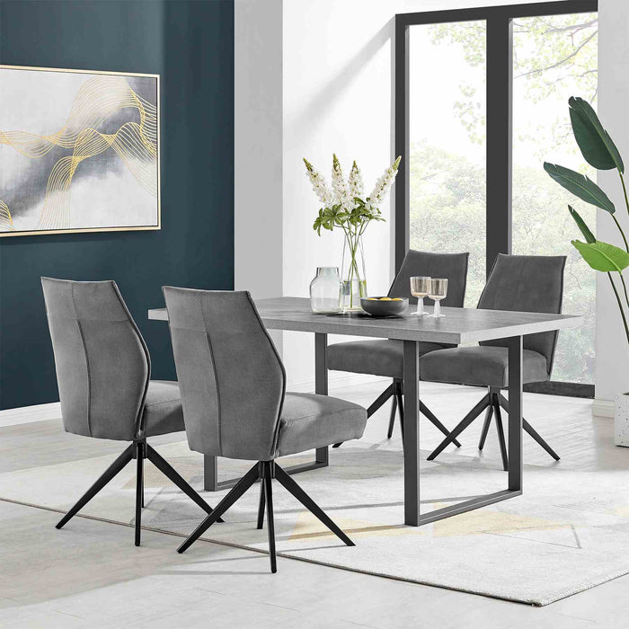 Fenton and Monarch 5 Piece Modern Rectangular Dining Set in Gray Melamine Wood and Charcoal Fabric