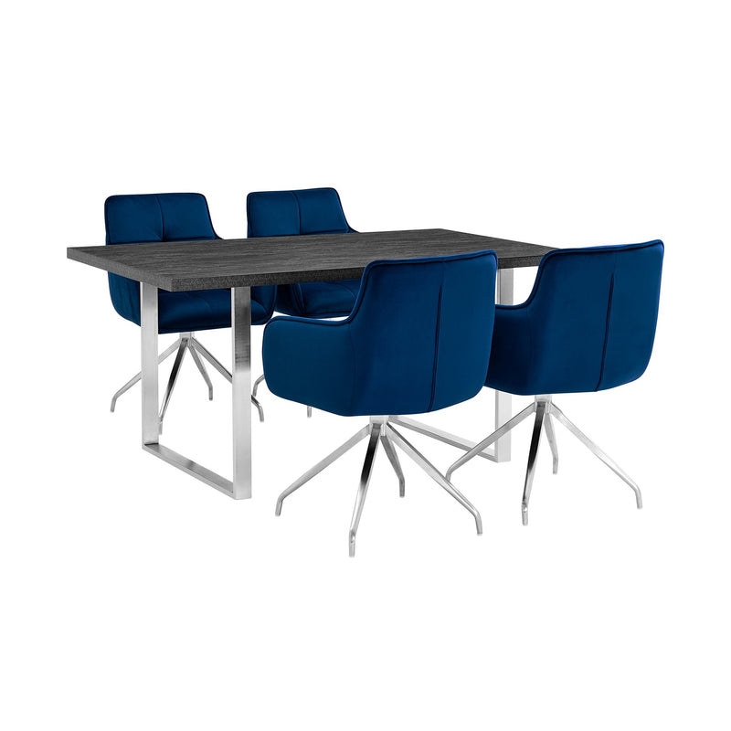 Fenton and Noah 5 Piece Modern Rectangular Dining Set in Black Melamine Wood and Blue Fabric - Furniture City (CA)l