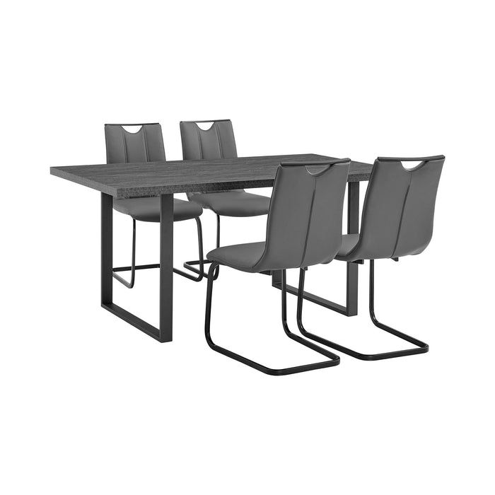 Fenton and Pacific 5 Piece Modern Rectangular Dining Set with Black Base in Black Melamine Wood and Gray Fabric