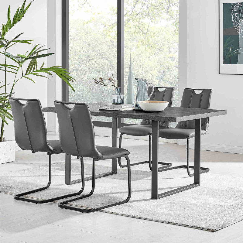 Fenton and Pacific 5 Piece Modern Rectangular Dining Set with Black Base in Black Melamine Wood and Gray Fabric - Furniture City (CA)l