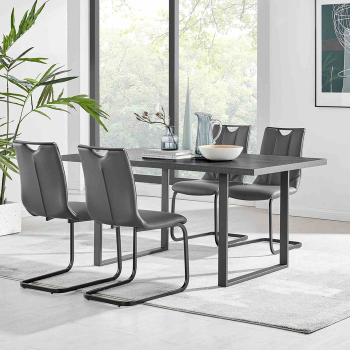 Fenton and Pacific 5 Piece Modern Rectangular Dining Set with Black Base in Black Melamine Wood and Gray Fabric