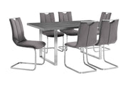 Fenton and Pacific 7 Piece Modern Rectangular Dining Set with Metal Base in Black Melamine Wood and Gray Fabric - Furniture City (CA)l