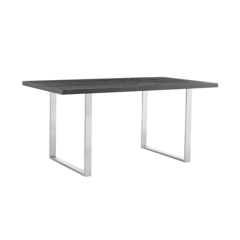 Fenton and Pacific 7 Piece Modern Rectangular Dining Set with Metal Base in Black Melamine Wood and Gray Fabric - Furniture City (CA)l